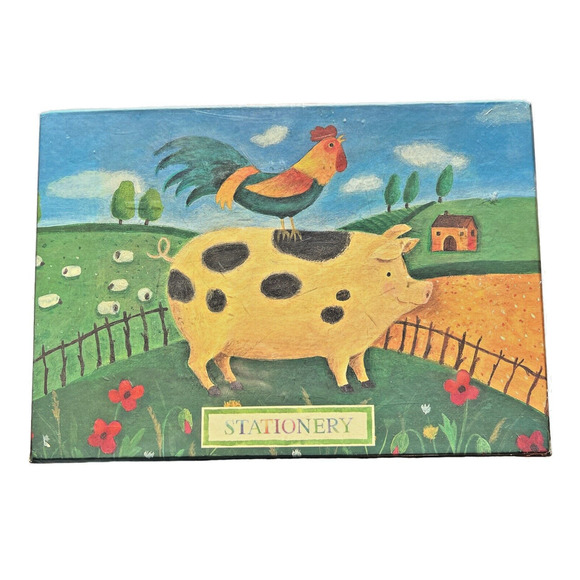 2001 Robert Frederick Country Days Stationery Judith Glover Pig Rooster Sealed - Picture 1 of 6